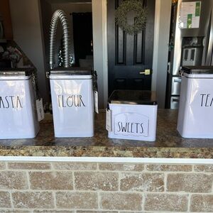 Rae Dunn White and Black Canister Set (Flour, Sweets, Pasta, Tea)